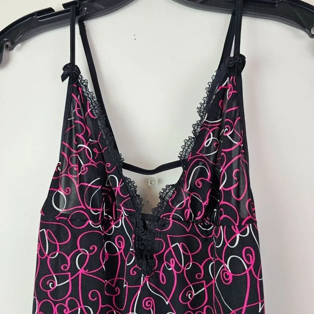 Smart & Sexy Womens Medium Nightgown Heart Print Long Gown‎ Black Pink